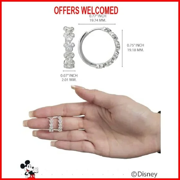 Endless Hoop Earrings with Cubic Zirconia Mickey Pendants, Hinged Closure
